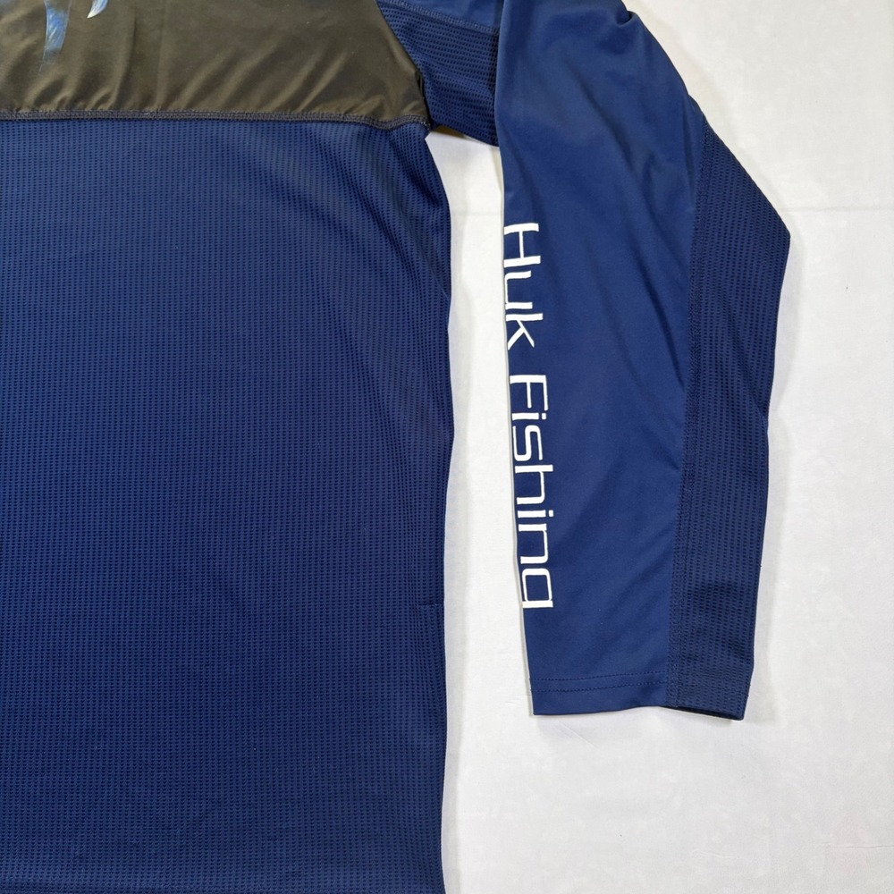 Huk Performance Fishing Shirt Mens XL Navy Blue Marlin Graphic Long Sleeve Tee - Picture 8 of 9